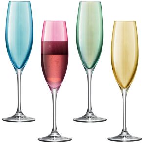 LSA Polka Champagne Flutes - Pastel 225ml (Assorted Set of 4)