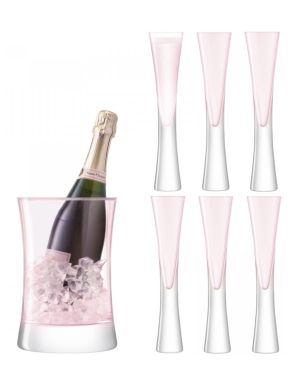 LSA Moya Blush Champagne Serving Set - Ice Bucket & Flutes (Set of 6)